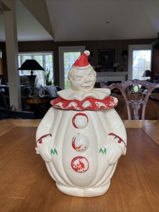 Vintage 1940s Clown Cookie Jar Pan American Art Pottery Cold Paint
