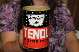 Vintage Sinclair Tenol Motor Oil 1 Quart Can Gas Station Sign