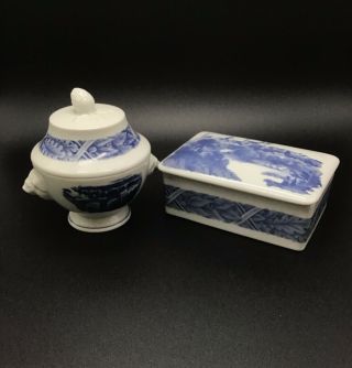 Vintage Estee Lauder Quatre Saisons Blue White Porcelain Soap Dish Candle Japan