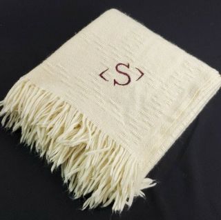 Faribo Wool Blend Afghan Throw Blanket 52 X 48 Usa Vintage Monogram With " S "