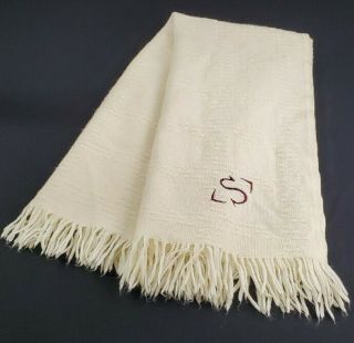 Faribo Wool Blend Afghan Throw Blanket 52 X 48 USA Vintage Monogram With 
