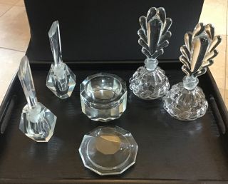 Vintage 1920s - 30s Cut Glass Perfume Bottles Clear Crystal,  2
