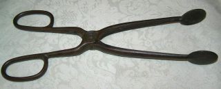 Vintage Cast Iron Blacksmiths Coal Grabber Tongs Tool - 13 1/4  - Scissor Grip