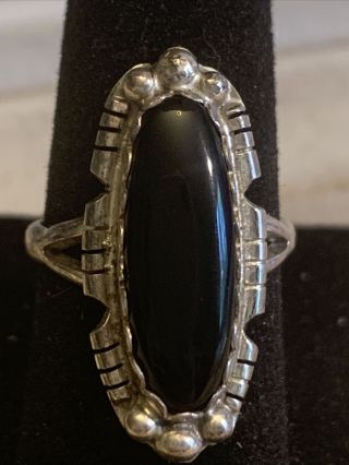 Vintage Native American Sterling Black Onyx Ring Sz 6 Signed B