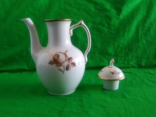 Vintage Royal Copenhagen Denmark Coffee Pot Teapot Brown Flowers