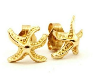 14k Yellow Gold Starfish Stud Earrings Sea Star Estate Vintage 0.  4g 8mm Estate