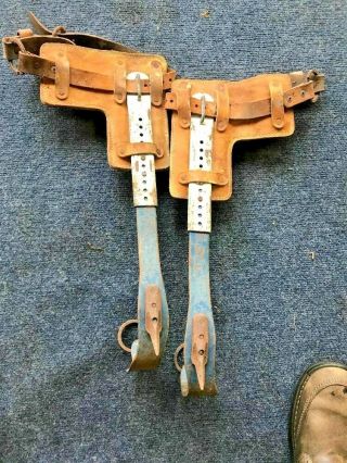 Vintage Pole Tree Climber Toolspads W/ Straps Steel Named