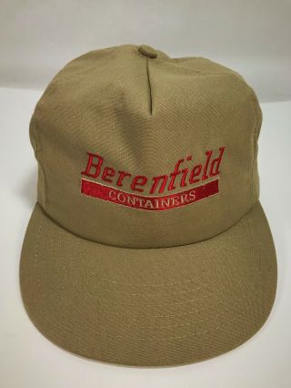 Vintage Berenfield Containers Strapback Adj Beige Baseball Hat Cap Vgc Usa Made