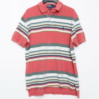 Vintage 90s Polo Ralph Lauren Mens Xl Pink Coral Multi Color Striped Polo Shirt