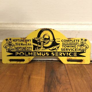 Vintage Line Up With Bear Polhemus Service Metal License Plate Topper Sign