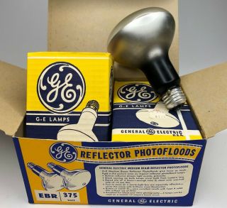 Vintage 2 Pack Ge General Electric 375watt R - 30 Ebr Reflector Photo Floods Lamps