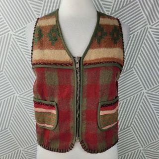 Vintage Aztec Southwest Wool Blanket Sweater Vest Size Medium Usa Western Ranch