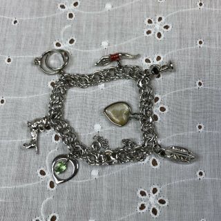 Vintage Sterling Silver Charm Bracelet W/ 7 Charms - Diver,  Telephone,  Heart,