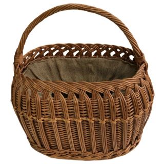 Vintage Woven European Willow Wicker Basket With Liner & Handle