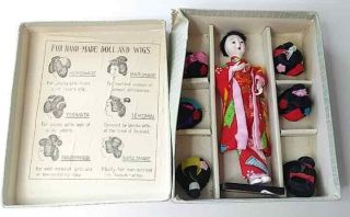Vintage Hanako Japanese Doll Katsuraningyo With Six Wigs Toy Made In Japan