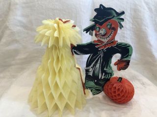 Vintage Beistle Halloween Scarecrow Honeycomb Decoration Centerpiece Die Cut 10”
