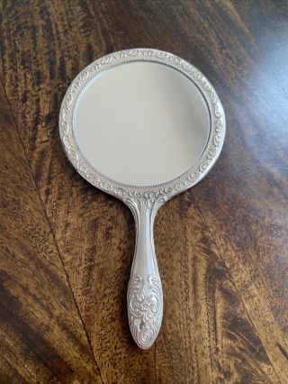 Vintage Art Nouveau Silver - Plated Repousse Hand Mirror Flower Design