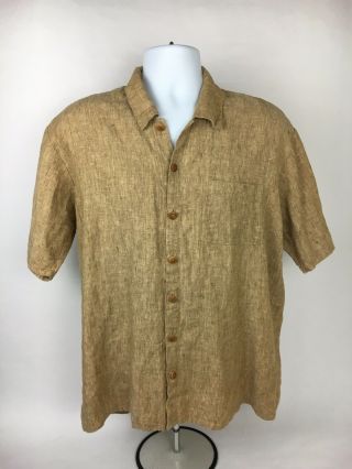 Vintage - Flax By Jeanne Engelhart - Linen Short Sleeve Shirt - Brown - Small