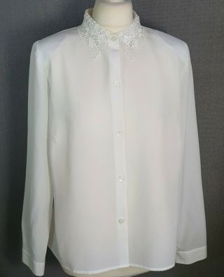 Eastex Vintage Style White Lace Crochet Collar Blouse Victorian Womens Uk 14