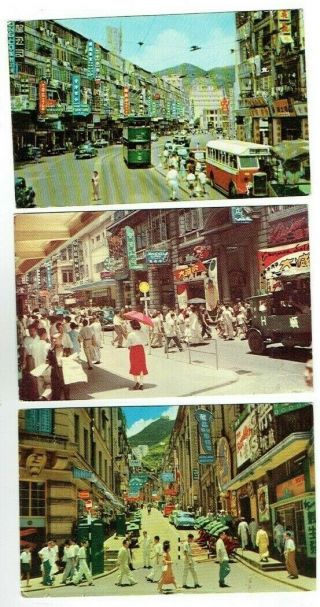 Old Hongkong Postcards Street Scenes Hong Kong Note Tram Bus Etc Vintage C.  1950