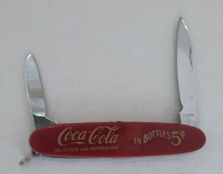 Vintage Red Coca Cola Delicious & Refreshing In Bottles 5₵ 2 Blade Folding Knife