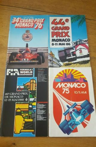 4 Vintage Monaco Grand Prix Programmes.  1975,  1976,  1986,  1988