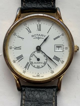 Mens Rare Vintage Rotary Quartz Watch Sub Dial French Ebauches 1 Jewel Date Fwo