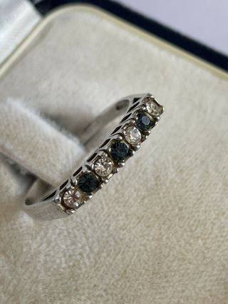 Vintage Sterling Silver Sapphire & Cubic Zirconia 7 Stone Ring Size P 1/2 1.  8 G