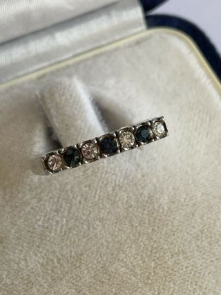 Vintage Sterling Silver Sapphire & Cubic Zirconia 7 Stone Ring Size P 1/2 1.  8 G 2