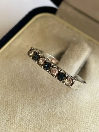 Vintage Sterling Silver Sapphire & Cubic Zirconia 7 Stone Ring Size P 1/2 1.  8 G 3