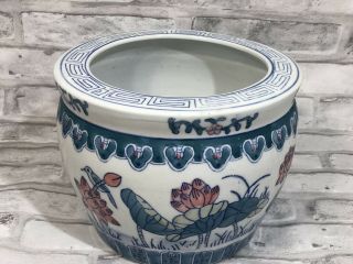 Vintage Chinese Porcelain Planter Flower Pot With Flowers Design Bird Fish Bowl