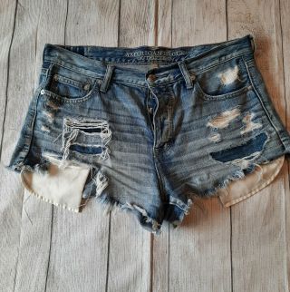 American Eagle •size 10•vintage High Rise Festival Shorts Button Fly Distressed