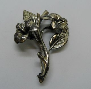 Vintage Signed Danecraft Brooch Pin Sterling Silver Large Floral Hibiscus Flower