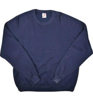Vintage Jerzees Blank Crewneck Sweatshirt Mens Xl Navy Made In Usa 50/50 Raglan