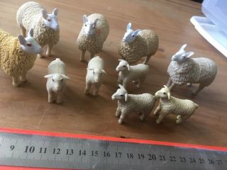 Farm Animals Toys Plastic Models Figures Border Leicester Type Sheep With Lambs