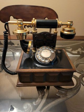 Vintage Black And Brass Desk Rotary Phone With Cradle - American Telecom