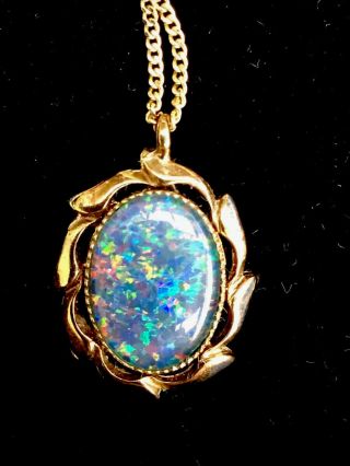 Vintage Queensland Opal Pendant,  Gold Plated Chain Necklace