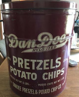 Vintage Red Dan Dee Hylo - Ized Pretzels Potato Chips Tin Can 3lb/5lb