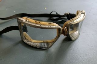Vintage Leather Hinged Driving Motorcycle Riding Goggles Flying Wwii
