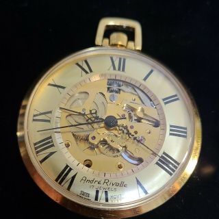 Swiss Andre Rivalle 17 Jewel Mechanical Wind Up Vintage Pocket Watch Skeleton