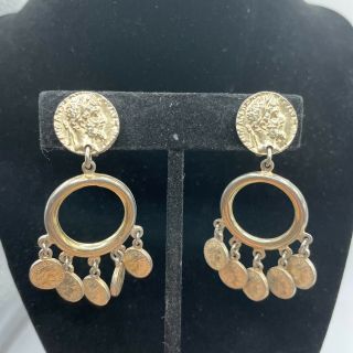 Vintage Estate Accessocraft Nyc Gold Tone Coin Multi Coin Dangle Clip Earrings