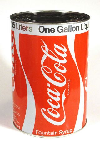 1970s Scarce Vintage Coca - Cola Coke One Gallon Fountain Syrup Can Steel