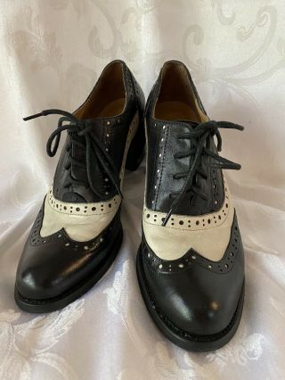 Crown Vintage 2 - Tone Black/white Leather Oxford Brogue Wingtip Women 