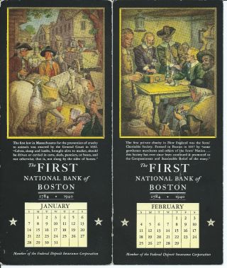 Vintage First National Bank Of Boston 1940 Calendar Ink Blotter (12) Set