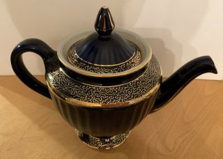 Vintage Hall Tea Pot Cobalt Blue 22k Gold Trim 6 Cup 083 - Exc Cond Throughout
