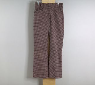 Vintage Mens Polyester Pants Size 32 X 30 Maroon Gray Houndstooth G
