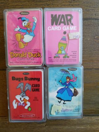 4 Vintage Whitman Card Games Complete Great Graphics War Donald Duck Bugs Bunny