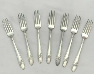 Queen Bess Oneida Community Tudor Silver - Plate Set Of 7 Dinner Forks Vintage