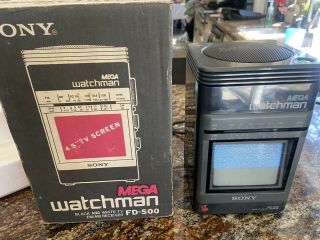 Vintage Sony Mega Watchman Fd - 500 B & W Tv Fm/am Receiver Plus Box
