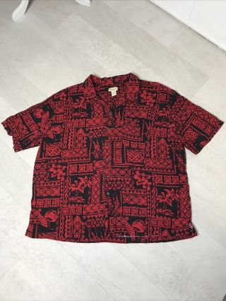 Panama Jack Mens Shirt Sz 3xl Red Black Hawaiian Button Up Short Sleeve Vtg